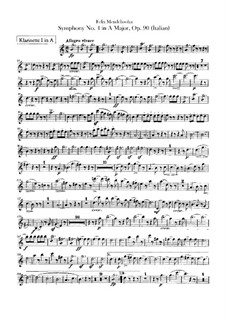 Symphony No.4 in A Major 'Italian', Op.90: parte clarinetas by Felix Mendelssohn-Bartholdy