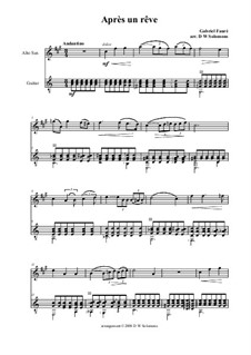 Three Songs, Op.7: No.1 Après un rêve, for alto saxophone and guitar by Gabriel Fauré