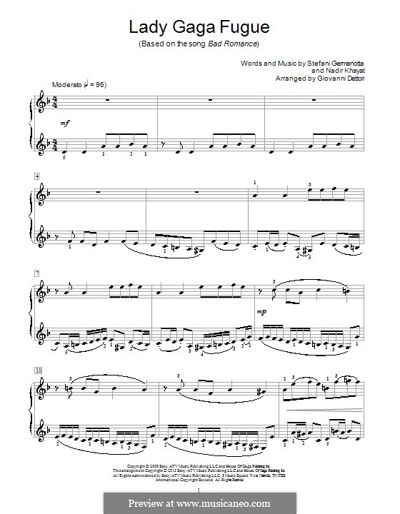Lady Gaga Fugue: Para Piano by RedOne, Stefani Germanotta