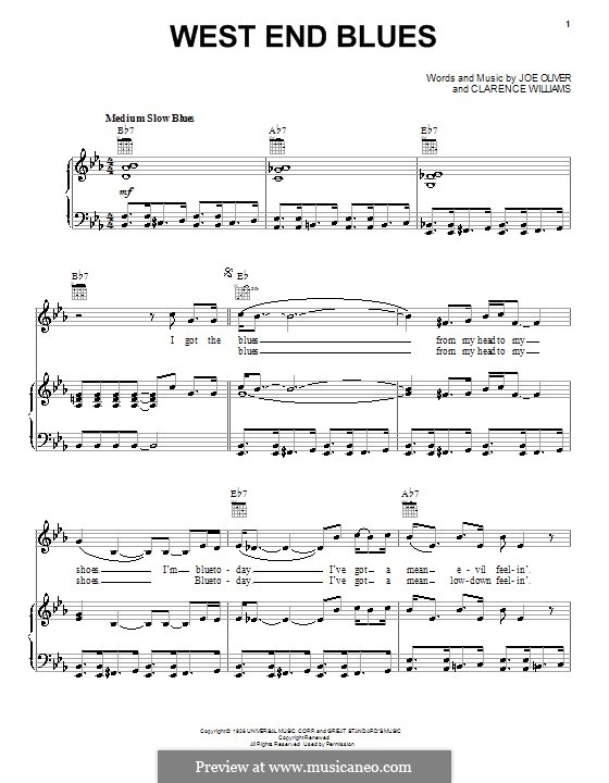 West End Blues: Para vocais e piano (ou Guitarra) by Clarence Williams, Joseph 'King' Oliver