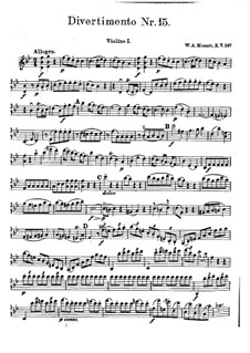 Divertissement No.15 in B Flat Major 'Lodron', K.287: violino parte I by Wolfgang Amadeus Mozart