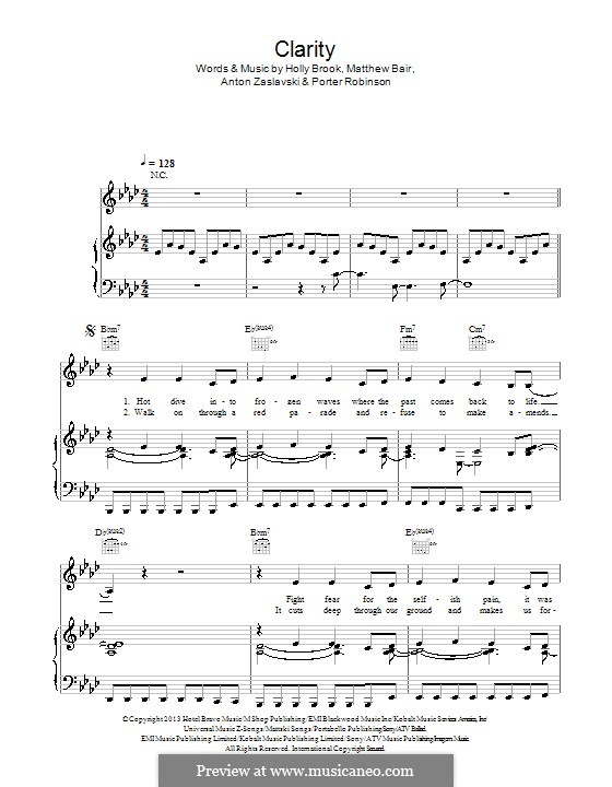 Clarity (Zedd): Para vocais e piano (ou Guitarra) by Holly Brook Hafermann, Anton Zaslavski, Matthew Bair, Porter Robinson