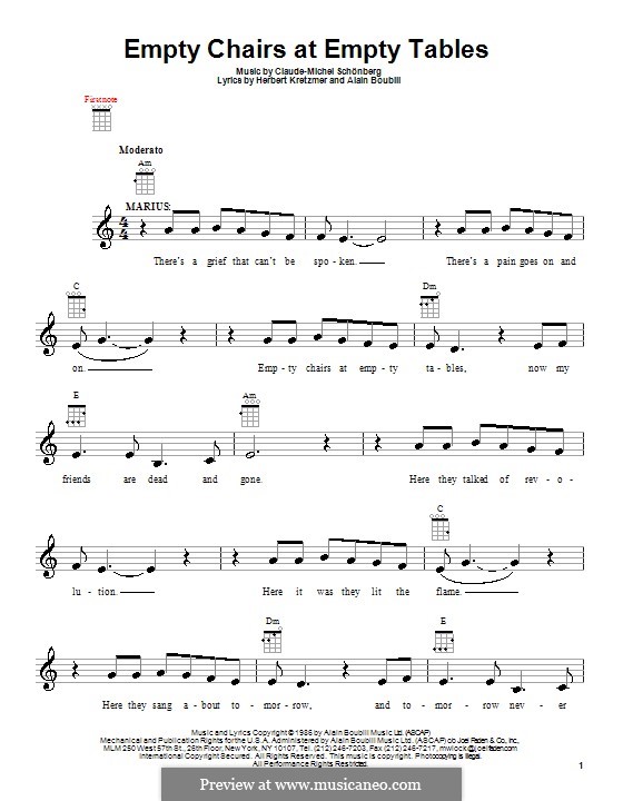 Empty Chairs at Empty Tables: para ukulele by Claude-Michel Schönberg