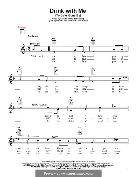 Drink With Me (To Days Gone By): para ukulele by Claude-Michel Schönberg