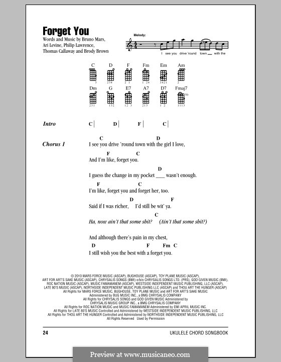 Forget You (Cee Lo Green): para ukulele by Ari Levine, Christopher Brown, Bruno Mars, Philip Lawrence, Thomas Callaway