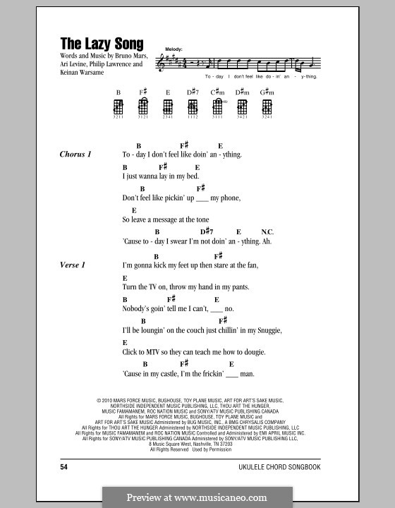 The Lazy Song: para ukulele by Ari Levine, Keinan Abdi Warsame, Bruno Mars, Philip Lawrence