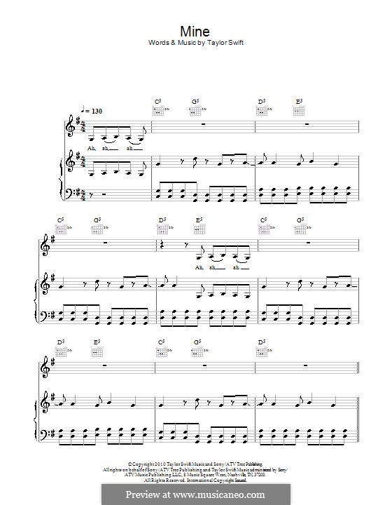 Mine: Para vocais e piano (ou Guitarra) by Taylor Swift