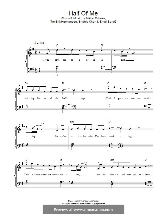 Half of Me (Rihanna): Para Piano by Emeli Sandé, Mikkel Storleer Eriksen, Shahid Khan, Tor Erik Hermansen