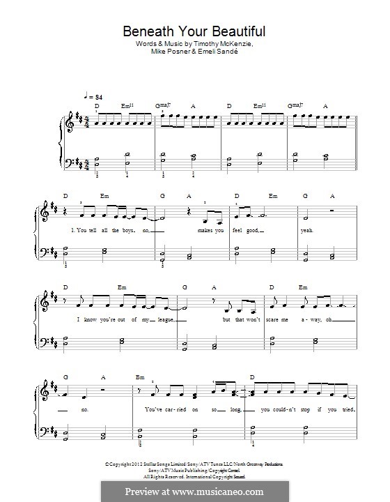 Beneath Your Beautiful: Para Piano by Emeli Sandé, Mike Posner, Timothy McKenzie