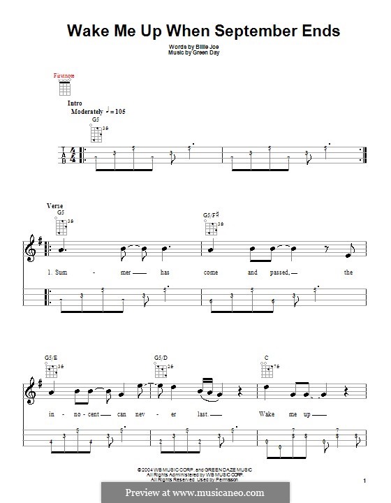 Wake Me Up When September Ends (Green Day): para ukulele by Billie Joe Armstrong, Tré Cool, Michael Pritchard