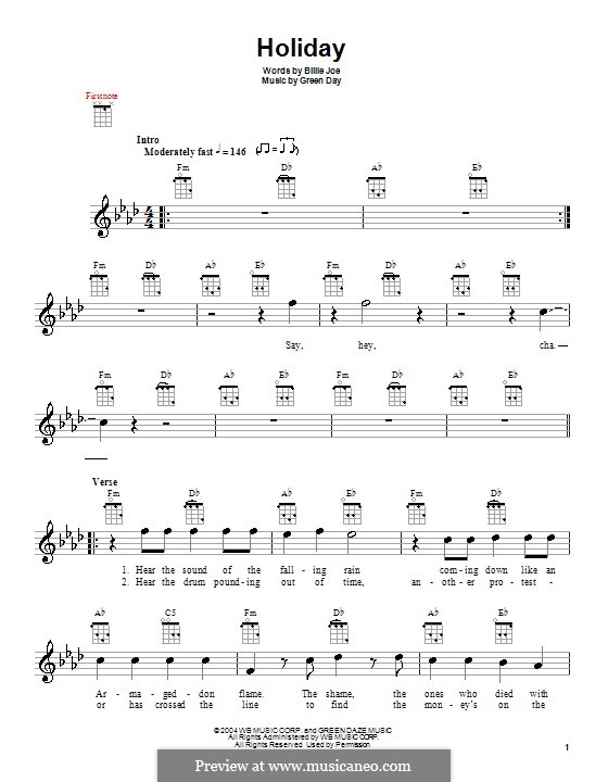 Holiday (Green Day): para ukulele by Billie Joe Armstrong, Tré Cool, Michael Pritchard