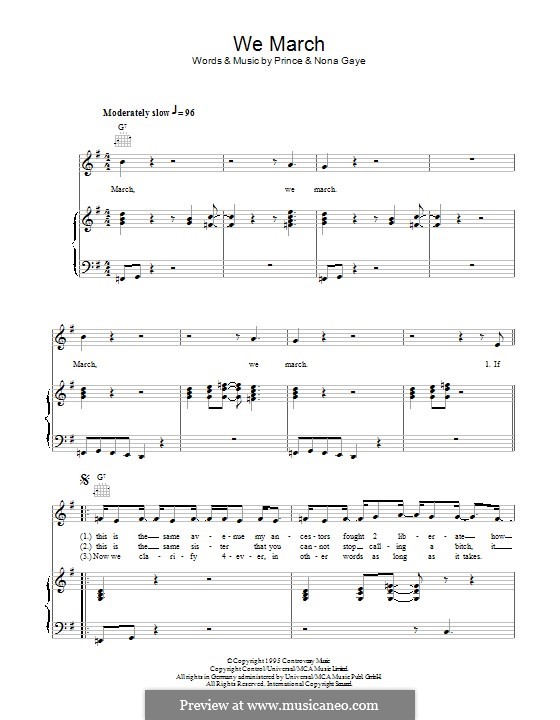 We March: Para vocais e piano (ou Guitarra) by Prince, Nona Marvisa Gaye