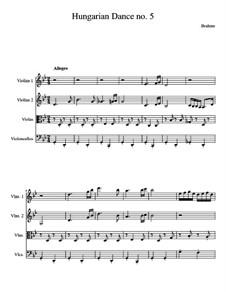 Dance No.5 in F Sharp Minor: para quartetos de cordas by Johannes Brahms