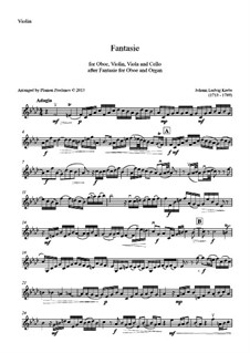 Fantasia for Oboe and Organ in F Minor: Version for oboe, violin, viola and cello – violin part by Johann Ludwig Krebs