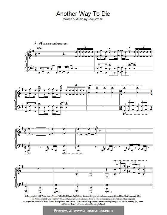 Another Way To Die (Jack White & Alicia Keys): Para vocais e piano (ou Guitarra) by Jack White