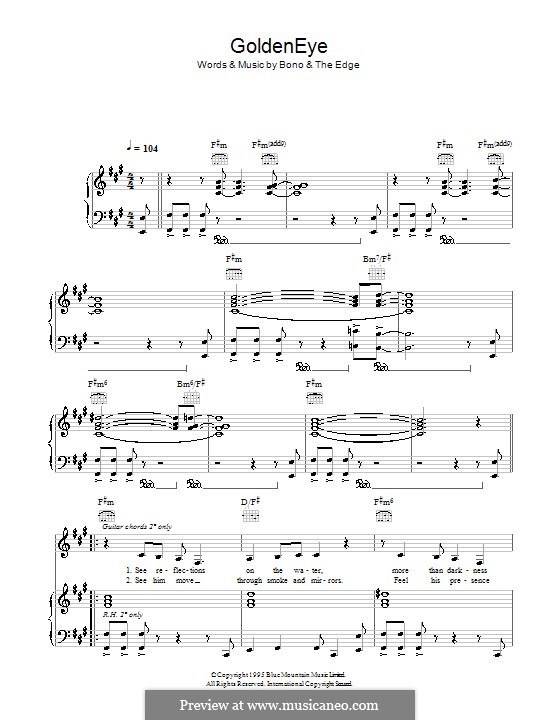 GoldenEye (Tina Turner): Para vocais e piano (ou Guitarra) by Bono, The Edge