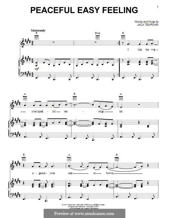 Peaceful Easy Feeling (The Eagles): Para vocais e piano (ou Guitarra) by Jack Tempchin