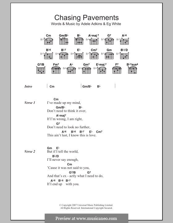 Chasing Pavements: Letras e Acordes by Adele, Eg White