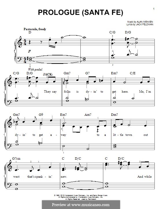 Prologue (Santa Fe): Para Piano by Alan Menken