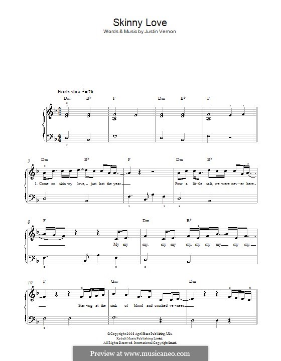 Skinny Love (Bon Iver): Para Piano by Justin Vernon