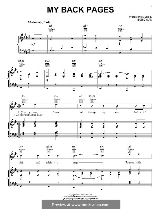 My Back Pages: Para vocais e piano (ou Guitarra) by Bob Dylan