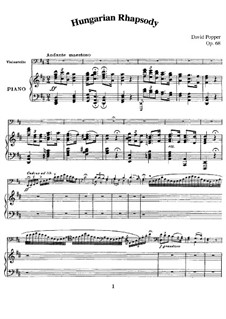 Hungarian Rhapsody for Cello and Piano, Op.68: partitura by David Popper