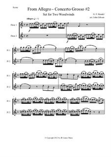 Concerto Grosso No.2 in F Major, HWV 320: Allegro, for woodwind duet by Georg Friedrich Händel