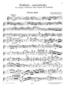 Sinfonia Concertante in B Flat Major, Op.84: For violin, cello, oboe, bassoon and piano – violin part by Joseph Haydn