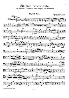 Sinfonia Concertante in B Flat Major, Op.84: For violin, cello, oboe, bassoon and piano – bassoon part by Joseph Haydn
