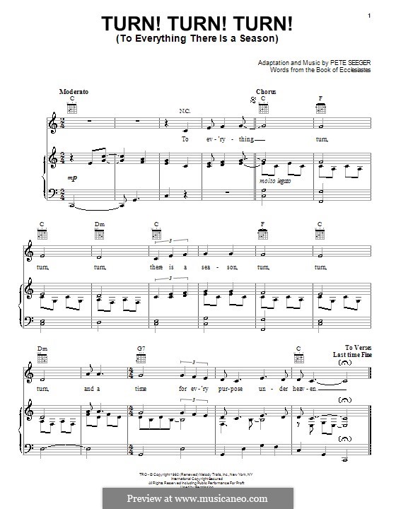 Turn! Turn! Turn! (To Everything There Is a Season): Para vocais e piano (ou Guitarra) by Pete Seeger
