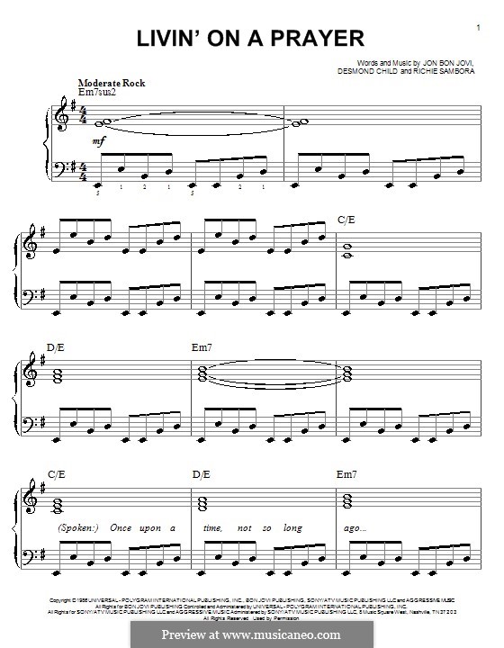 Instrumental version: For piano (easy) by Desmond Child, Jon Bon Jovi, Richie Sambora