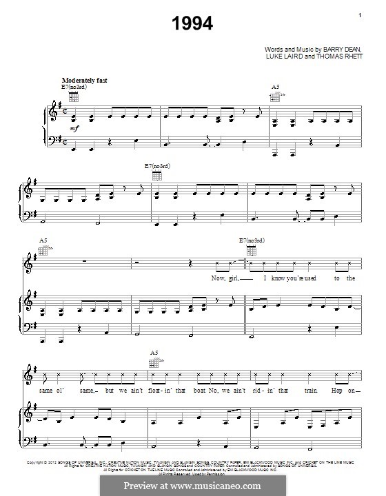 1994: Para vocais e piano (ou Guitarra) by Barry Dean, Luke Laird, Thomas Rhett