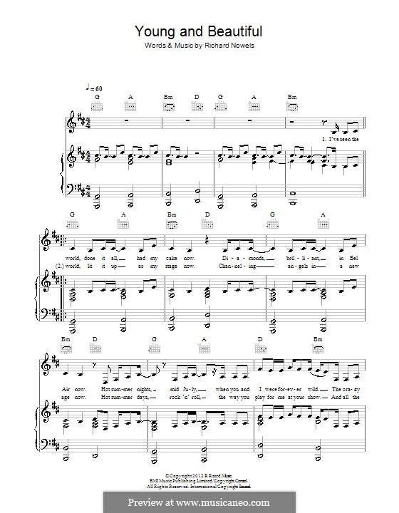 Young and Beautiful (Lana Del Ray): Para vocais e piano (ou Guitarra) by Rick Nowels, Elizabeth Grant