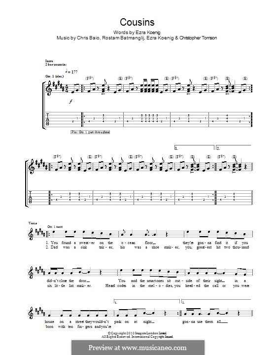 Cousins (Vampire Weekend): Para guitarra com guia by Chris Baio, Christopher Tomson, Ezra Koenig, Rostam Batmanglij