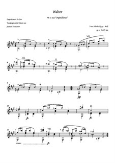 Thirty-Six Original Dances, D.365 Op.9: No.12 Waltz, for guitar by Franz Schubert