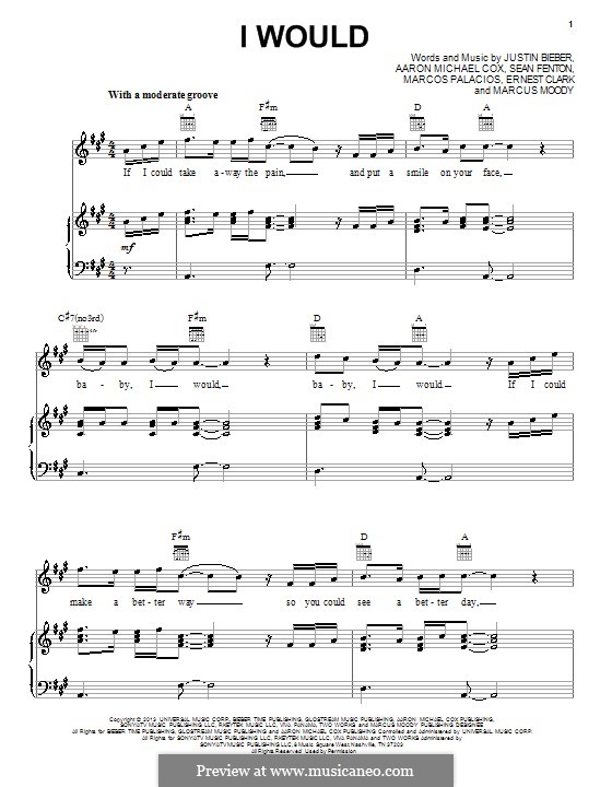 I Would: Para vocais e piano (ou Guitarra) by Ernest Clark, Justin Bieber, Marcos Palacios, Aaron Michael Cox, Sean Fenton, Marcus Moody
