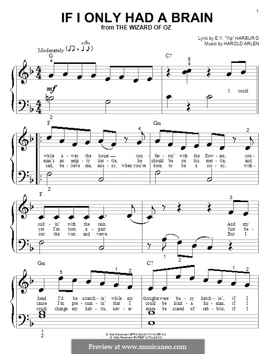 If I Only Had a Brain (from The Wizard of Oz): Para Piano by Harold Arlen