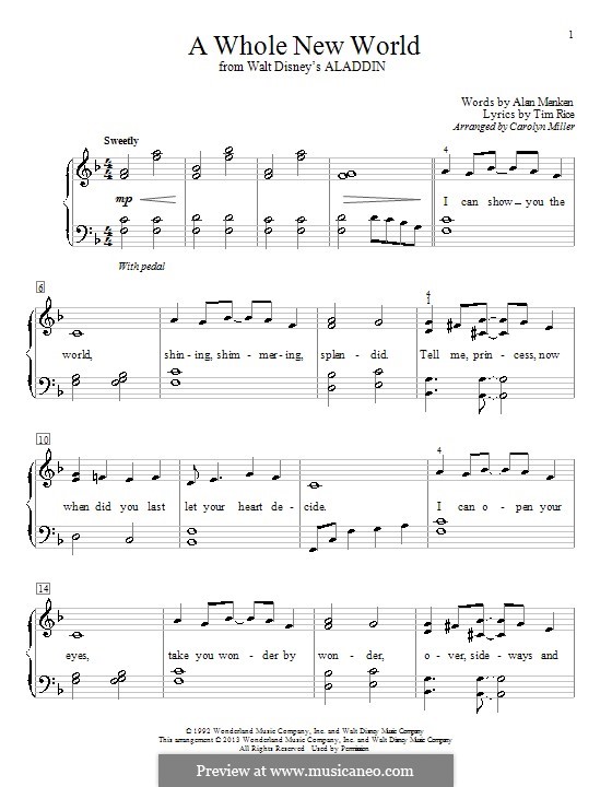 Piano version: Easy notes by Alan Menken