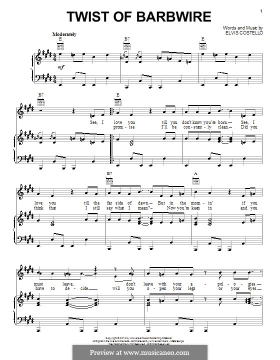 Twist of Barbwire: Para vocais e piano (ou Guitarra) by Elvis Costello