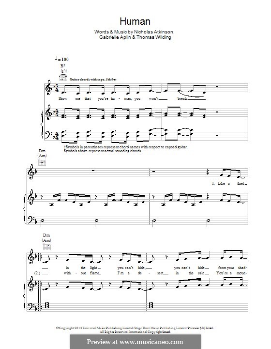 Human: Para vocais e piano (ou Guitarra) by Nicholas Atkinson, Gabrielle Aplin, Thomas Wilding