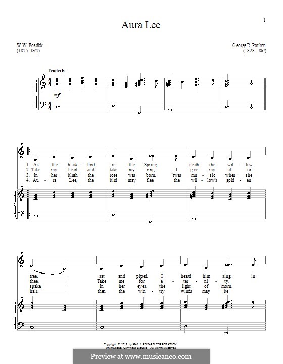 Aura Lee: Para vocais e piano by George R. Poulton