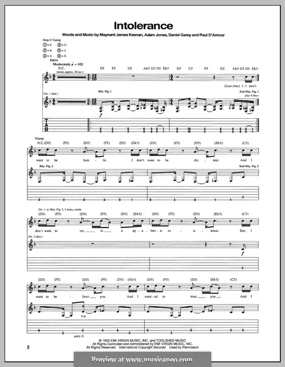 Intolerance (Tool): Para guitarra com guia by Adam Jones, Daniel Carey, Maynard James Keenan, Paul D'Amour