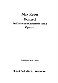 Concerto for Piano and Orchestra in F Minor, Op.114: movimento I, para dois pianos para quatro mãos by Max Reger