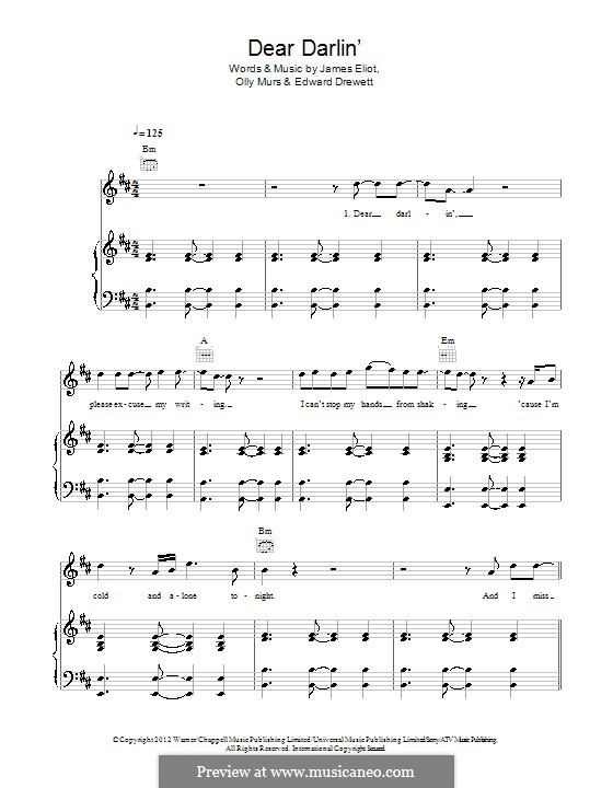 Dear Darlin': Para vocais e piano (ou Guitarra) by Ed Drewett, James Eliot, Olly Murs
