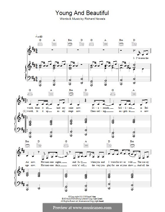 Young and Beautiful (Lana Del Ray): Para vocais e piano (ou Guitarra) by Rick Nowels, Elizabeth Grant