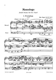 Monologues for Organ, Op.63: Monologues No.1-4 by Max Reger