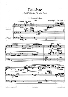 Monologues for Organ, Op.63: Monologues No.5-8 by Max Reger
