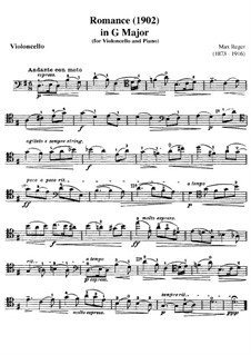 Romance for Violin (or Cello) and Piano: For piano and cello – solo part by Max Reger