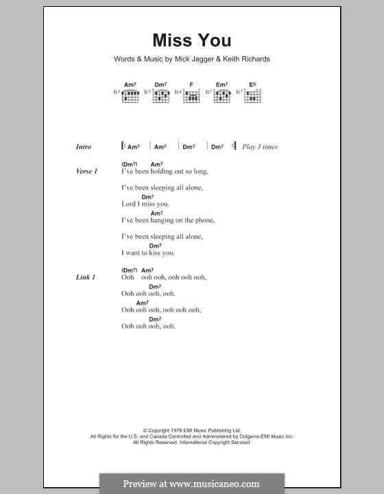 Miss You (The Rolling Stones): Letras e Acordes by Keith Richards, Mick Jagger