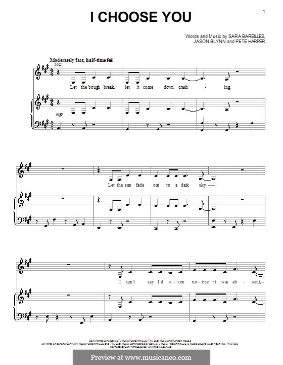 sara bareilles i choose you sheet music sara bareilles i choose you sheet music